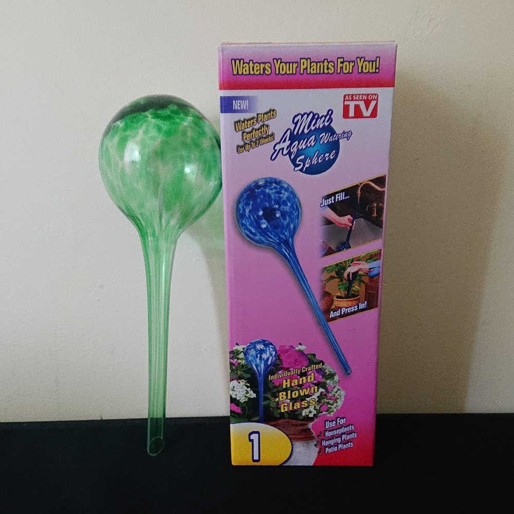 As Seen On TV Mini Aqua Watering Sphere - Green Hand-Blown Glass Plant Globe